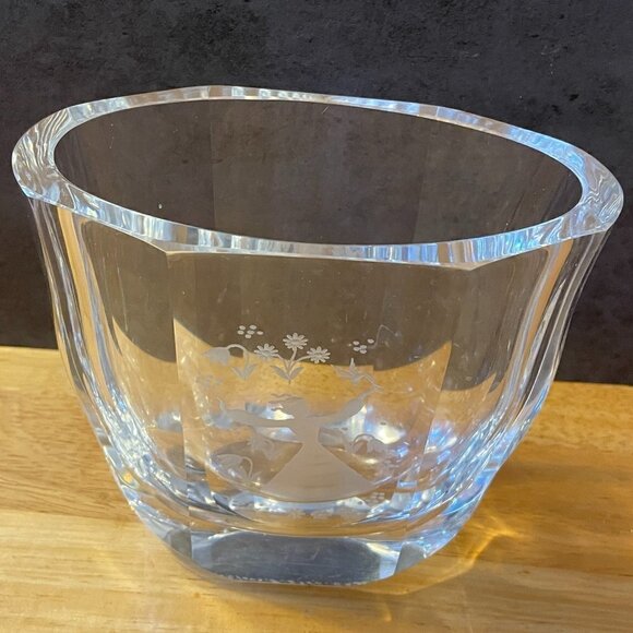 Orrefors Crystal Oval Vase Edvin Ohrstrom Arthur Roos Girl Dancing Signed 6" - Picture 3 of 6